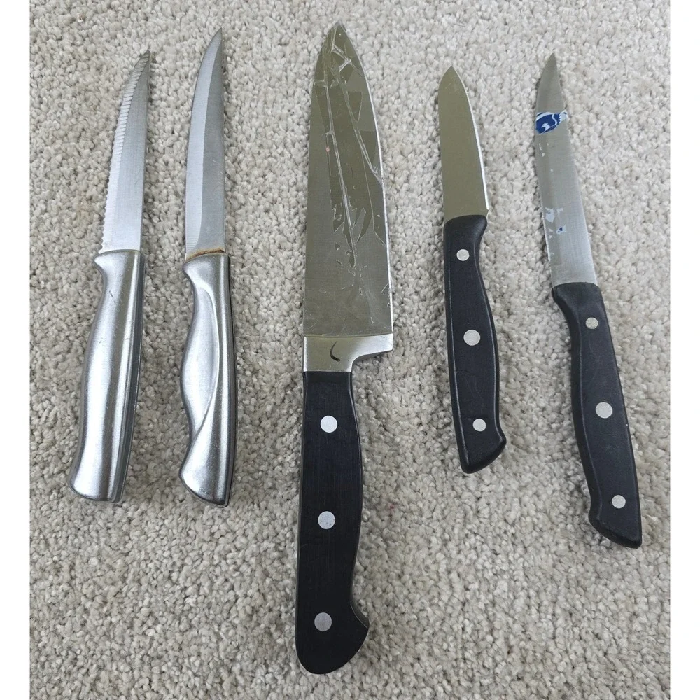 Farberware Kitchen Knife Set 5pc Chef Utility Paring Steak Stainless Steel Black